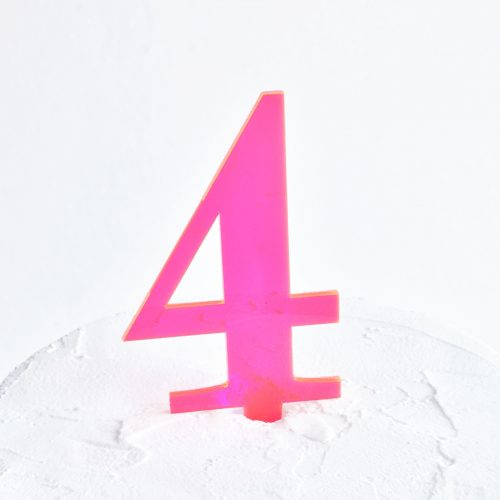 Number 4 Cake Topper Neon Pink