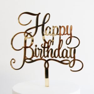 Happy Birthday Cake Topper in Gold