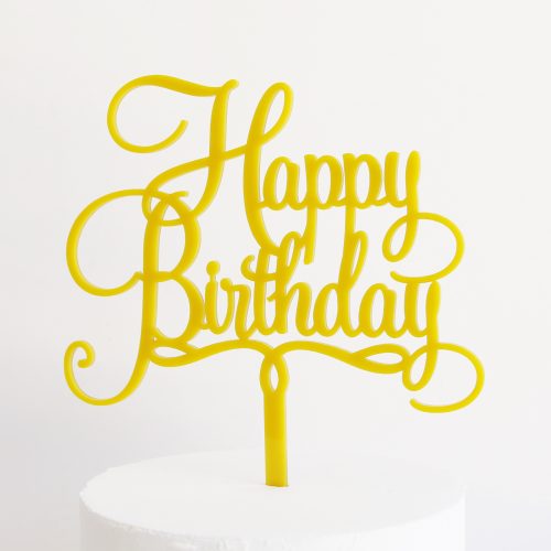 Happy Birthday Cake Topper in Yellow