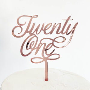 Small Elegant Twenty One Cake Topper in Rose Gold