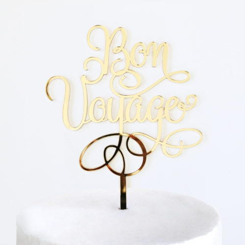 Bon Voyage Cake Topper in Gold Mirror