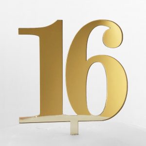 Classic Number 16 Cake Topper in Gold Mirror
