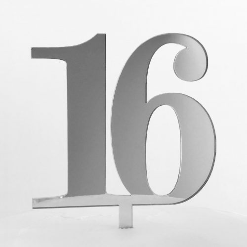 Classic Number 16 Cake Topper in Silver Mirror