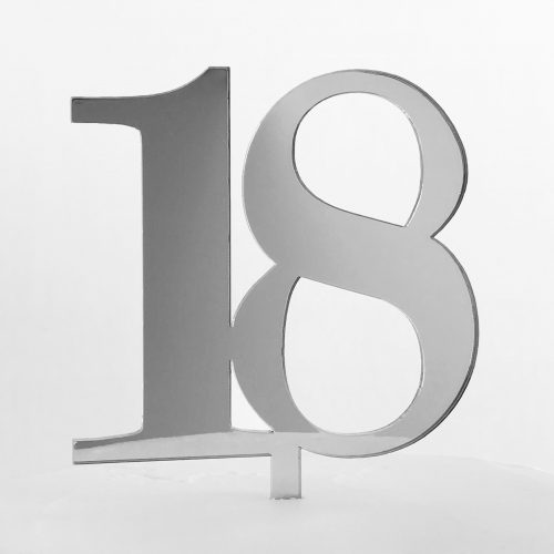 Classic Number 18 Cake Topper in Silver Mirror