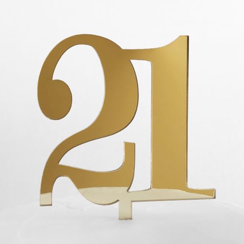 Classic Number 21 Cake Topper in Gold Mirror