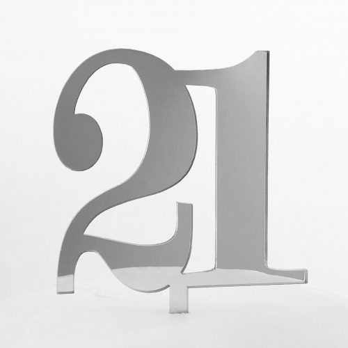 Classic Number 21 Cake Topper in Silver Mirror