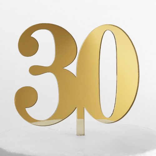 Classic Number 30 Cake Topper in Gold Mirror