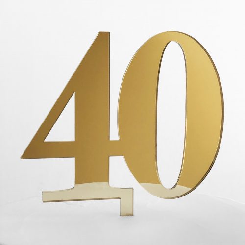 Classic Number 40 Cake Topper in Gold Mirror