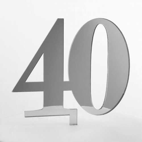 Classic Number 40 Cake Topper in Silver Mirror