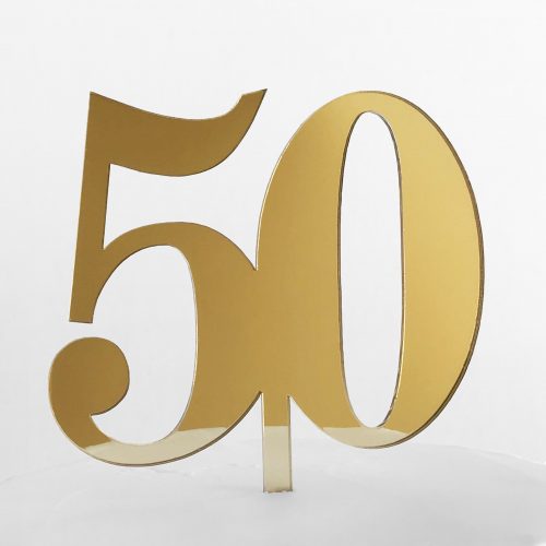 Classic Number 50 Cake Topper in Gold Mirror