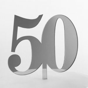 Classic Number 50 Cake Topper in Silver Mirror