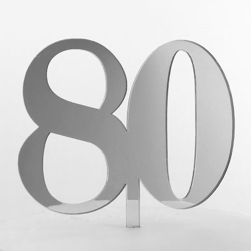 Classic Number 80 Cake Topper in Silver Mirror