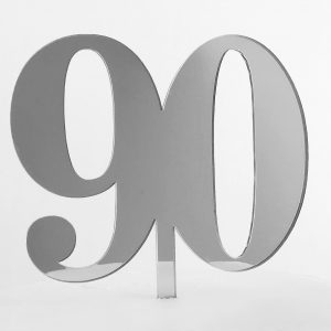 Classic Number 90 Cake Topper in Silver Mirror