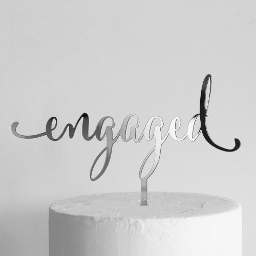 Engaged Cake Topper Silver