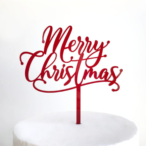 Merry Christmas Drop Script Cake Topper in Deep Red