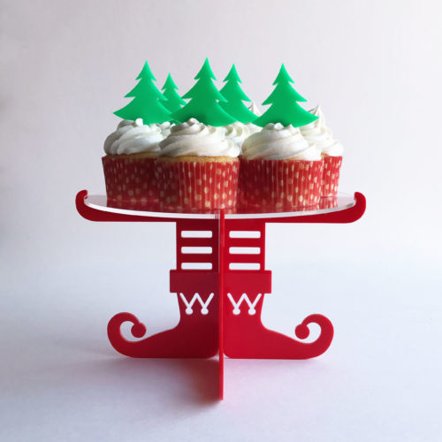 Elf Cupcake Stand in Red with Christmas Tree Cupcake Topper Set in Green