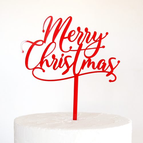 Merry Christmas Drop Script Cake Topper in Red