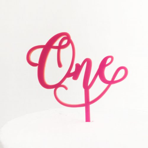 Small Wonderful One Cake Topper in Neon Pink