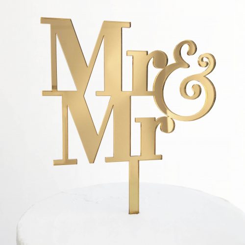 Simple Mr and Mr Cake Topper Gold Mirror