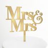 Simple Mrs and Mrs Cake Topper in Gold Mirror