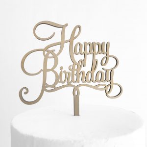 Small Happy Birthday Cake Topper in Maple Timber