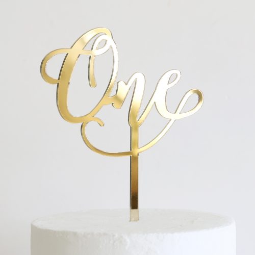 Wonderful One Cake Topper in Gold