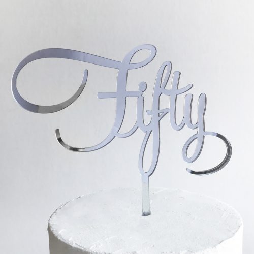 Fantastic Fifty Cake Topper in Silver Mirror