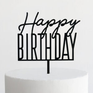 Cool Happy Birthday Cake Topper in Black