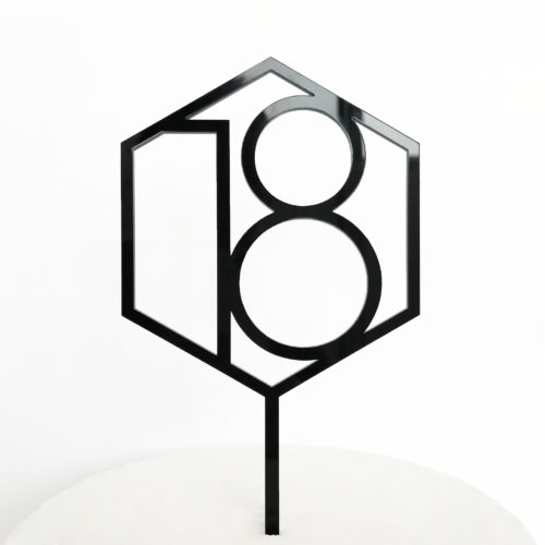 Number 18 Hexagon Cake Topper in Black Acrylic
