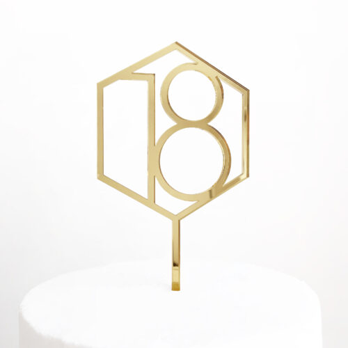 Number 18 Hexagon Cake Topper in Gold Mirror
