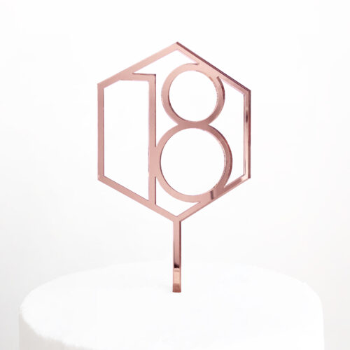 Number 18 Hexagon Cake Topper in Rose Gold Mirror