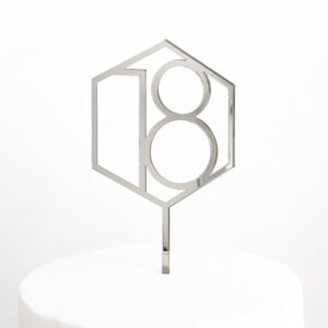 Number 18 Hexagon Cake Topper in Silver Mirror