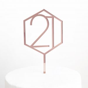 Number 21 Hexagon Cake Topper in Rose Gold