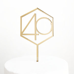 Number 40 Hexagon Cake Topper in Gold Mirror
