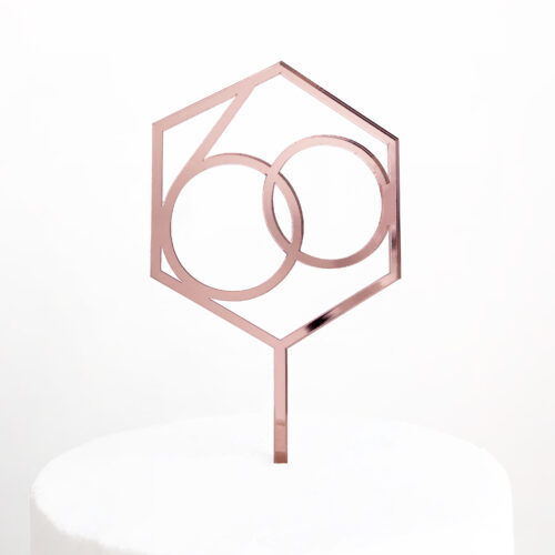 Number 60 Hexagon Cake Topper in Rose Gold