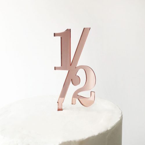 Classic Number Half Cake Topper in Rose Gold Mirror