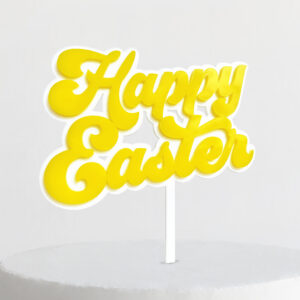 Groovy Happy Easter Cake Topper in Yellow ON White
