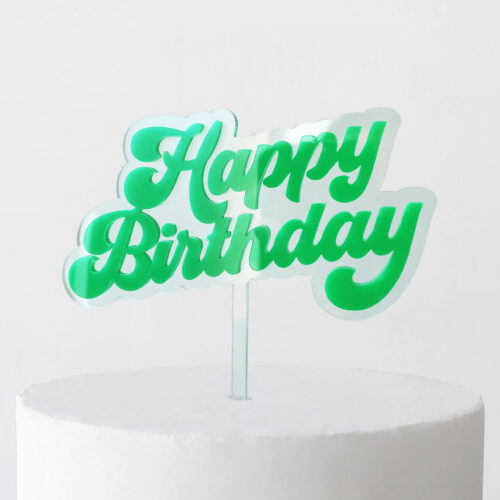 Groovy Happy Birthday Cake Topper in Green and Deep Ice