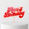 Groovy Happy Birthday Cake Topper in Red and Blush