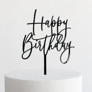 Small Lovely Happy Birthday Cake Topper in Black