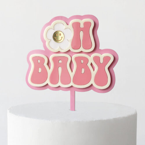 Groovy Oh Baby Cake Topper in Pink Pink, Double Cream and Strawberry Cream