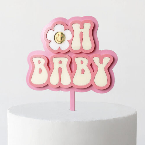Groovy Oh Baby Cake Topper in Pink Pink, Strawberry Cream and Double Cream