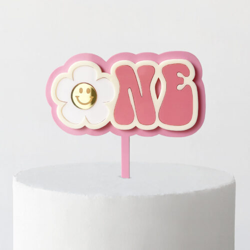 Groovy One Cake Topper in Pink Pink, Double Cream and Strawberry Cream