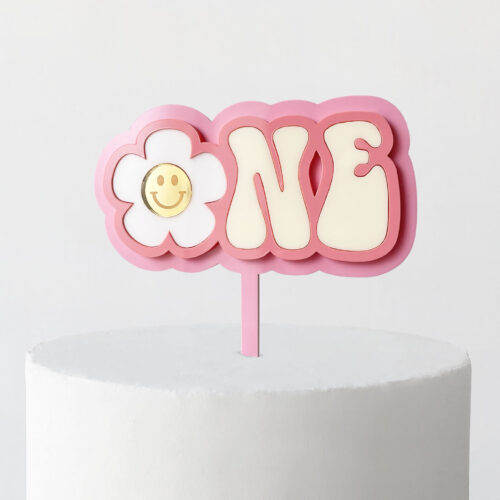 Groovy One Cake Topper in Pink Pink, Strawberry Cream and Double Cream
