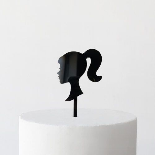 Girl with Ponytail Silhouette Cake Topper in Black