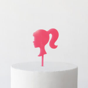 Girl with Ponytail Silhouette Cake Topper in Fluoro Pink