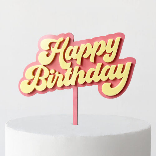 Groovy Happy Birthday Cake Topper in Butter and Strawberry Cream
