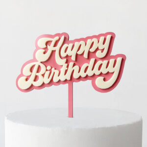 Groovy Happy Birthday Cake Topper in Double Cream and Strawberry Cream