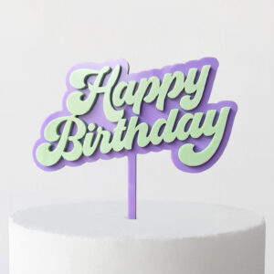 Groovy Happy Birthday Cake Topper in Mild Wasabi and Mauve