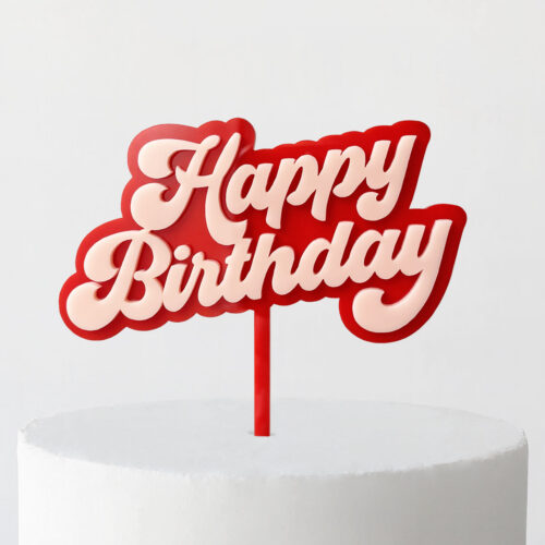 Groovy Happy Birthday Cake Topper in Peach Blush and Red